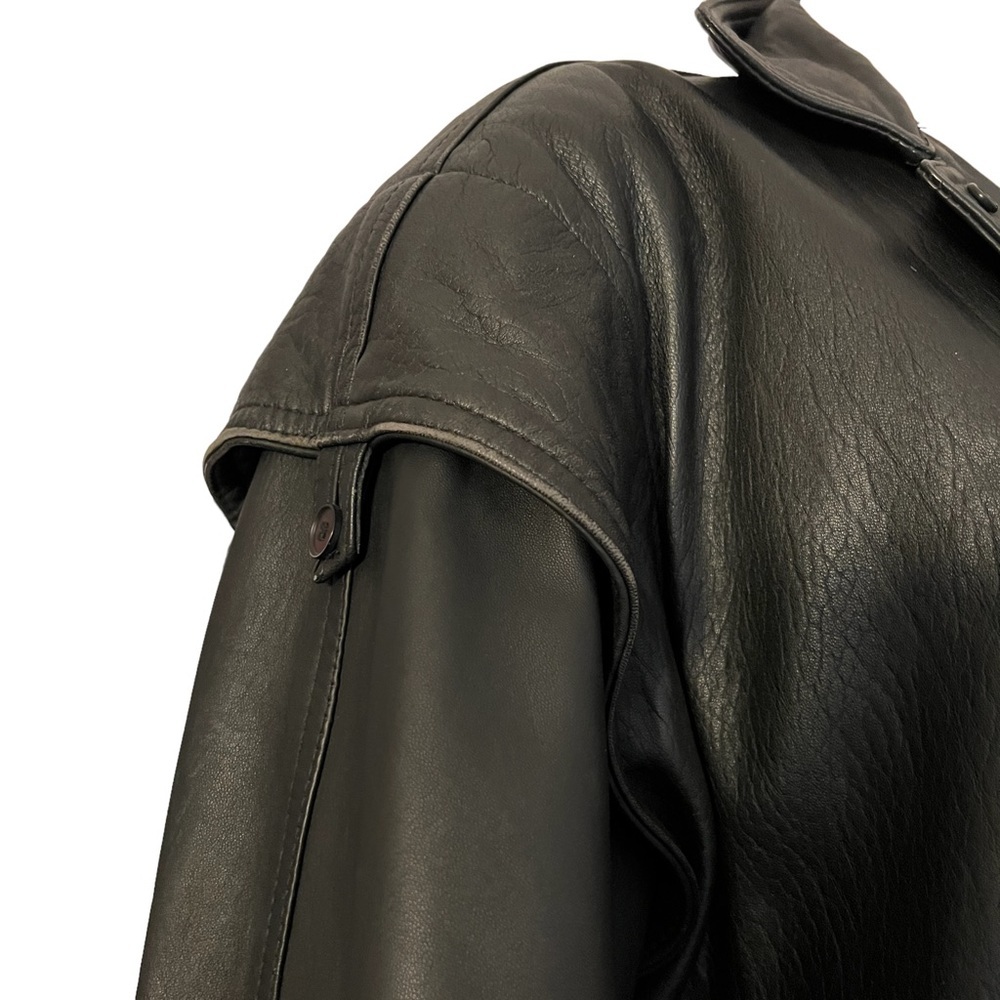 OVERSIZED BOMBER JACKET 80s MAGLIA like HAILEY BEIBER'S Leather Black VINTAGE - Picture 5 of 16